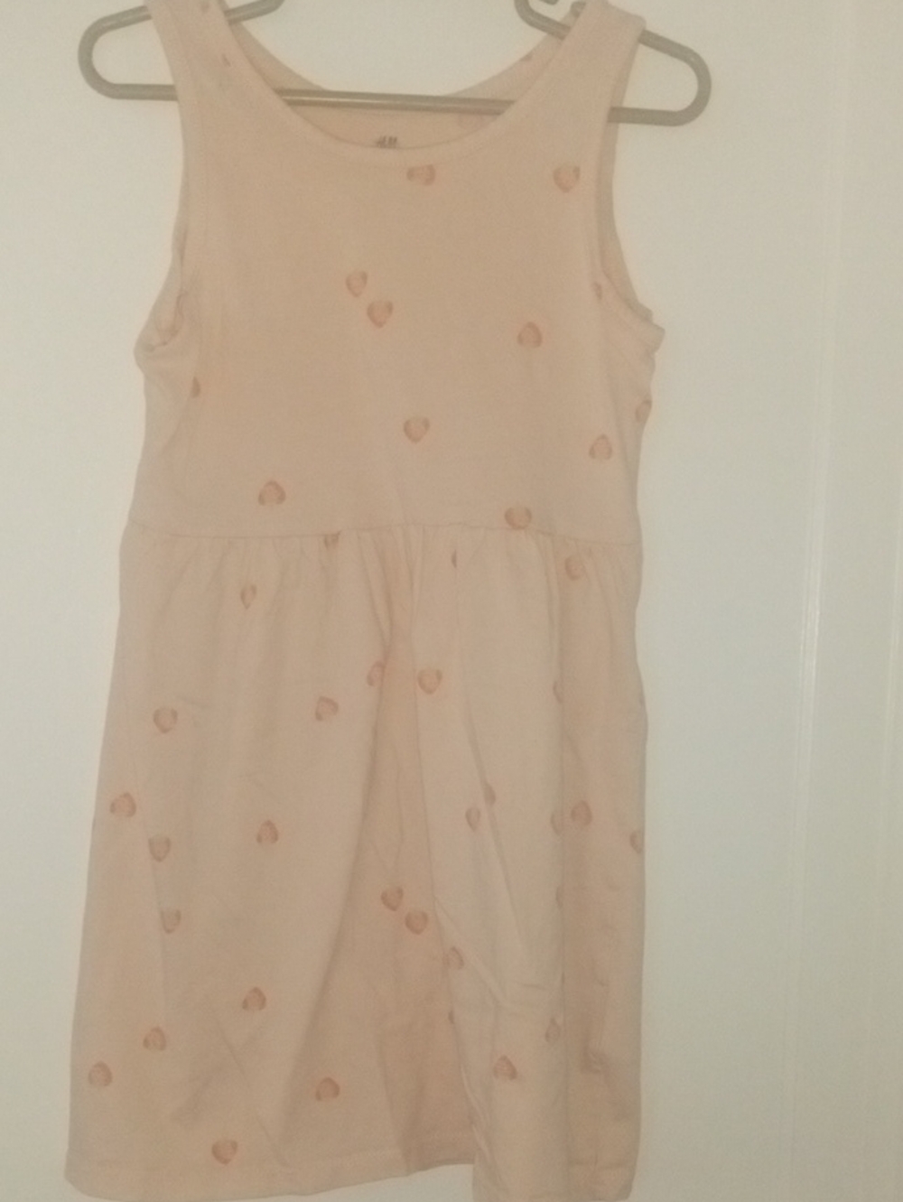 girl 5 sundress pale pink with strawberry print